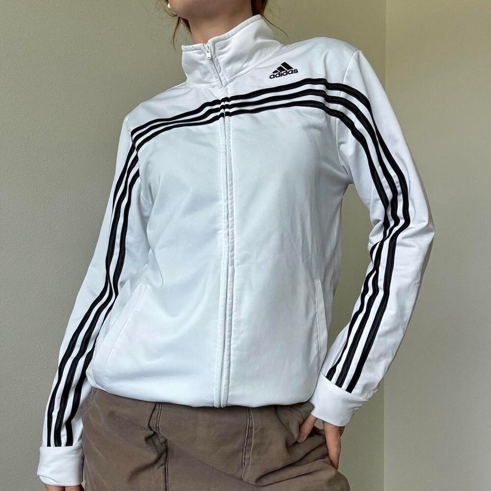 Y2k adidas white funnel neck zip up jacket